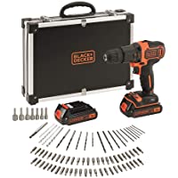 Black+Decker BDCHD18BAFC - Taladro con 80 accesorios- 2 Baterías de 1.5Ah y Maletín